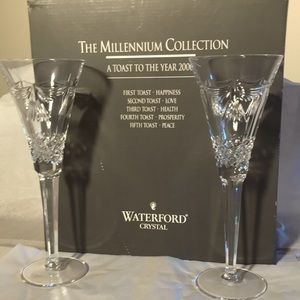 Waterford Millennium 2000 Crystal Flutes one pair